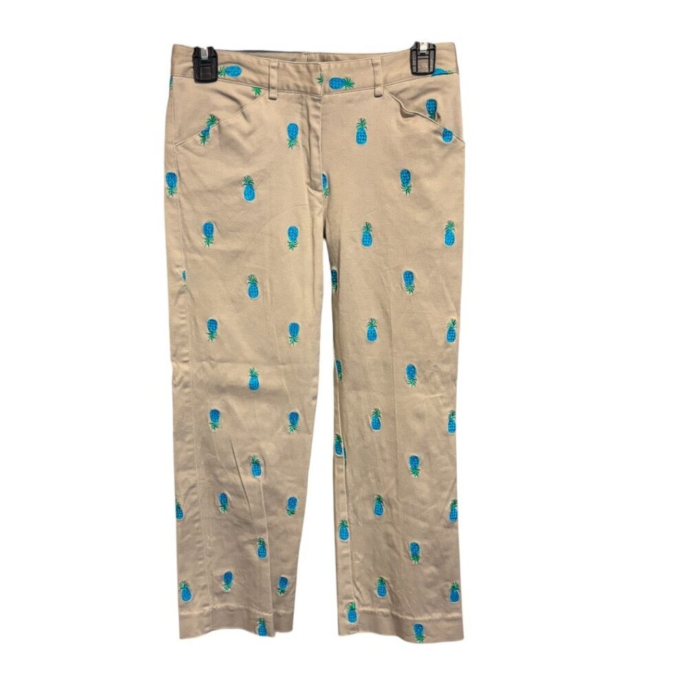 Lilly Pulitzer Khaki Tan Embroidered Pineapple Crop Capri Pants